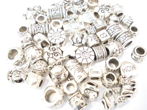 10X10mm Big Hole Charm Beads Hole Diameter 4mm Mix 50pcs