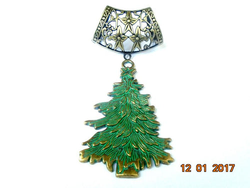 Elegant Scarf Jewelry Necklace Green Gold Christmas Tree Set For Scarf Jewelry Gift For Her S654