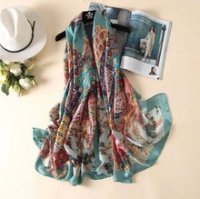 Load image into Gallery viewer, Silk Scarf Leopard Print Scarf Shawl Butterfly Scarf Flower Scarf SF32